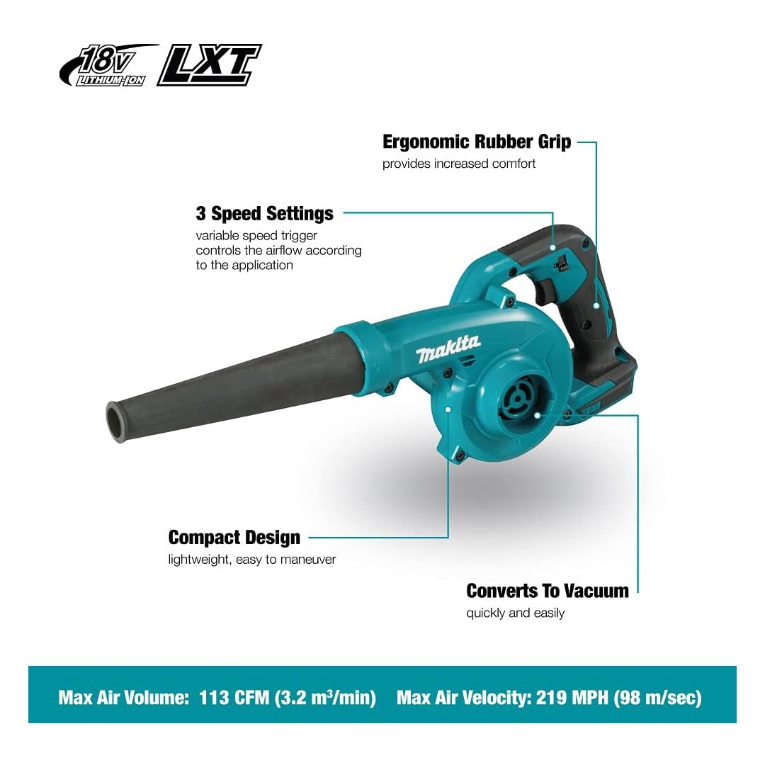 Makita DUB185Z 18V LXT Cordless Blower Kit – Includes Dust Bag & 2 × 5.0Ah Batteries